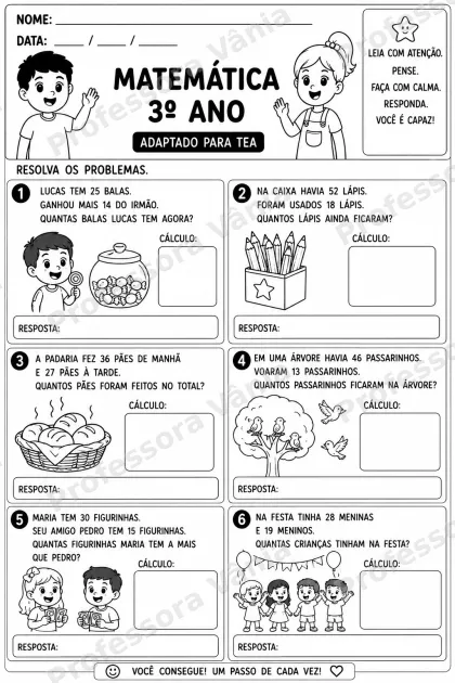 Prévia de 📚 MATEMÁTICA – 3º ANO | ADAPTADO PARA TEA 🧩✏️