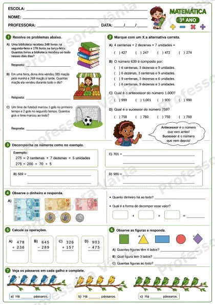 Prévia de 📚 ATIVIDADES DE MATEMÁTICA – 3º ANO ✏️💗