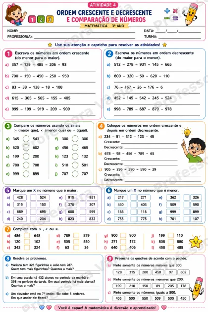 Prévia de 📚 ATIVIDADES DE MATEMÁTICA – 3º ANO ✏️💗