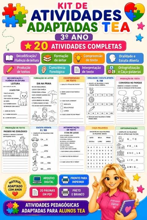 📚 KIT DE ATIVIDADES ADAPTADAS TEA – 3º ANO 🧩