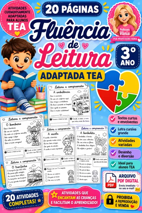 💙 Kit Fluência de Leitura Adaptada TEA – 3º Ano