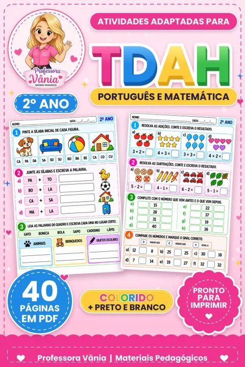 💗 ATIVIDADES ADAPTADAS PARA TDAH – 2º ANO