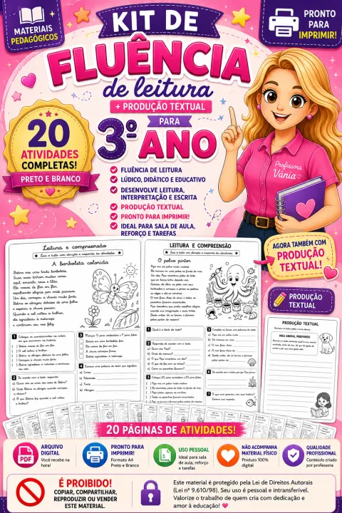 📚✨ KIT FLUÊNCIA DE LEITURA + PRODUÇÃO TEXTUAL | 3º ANO ✨📚