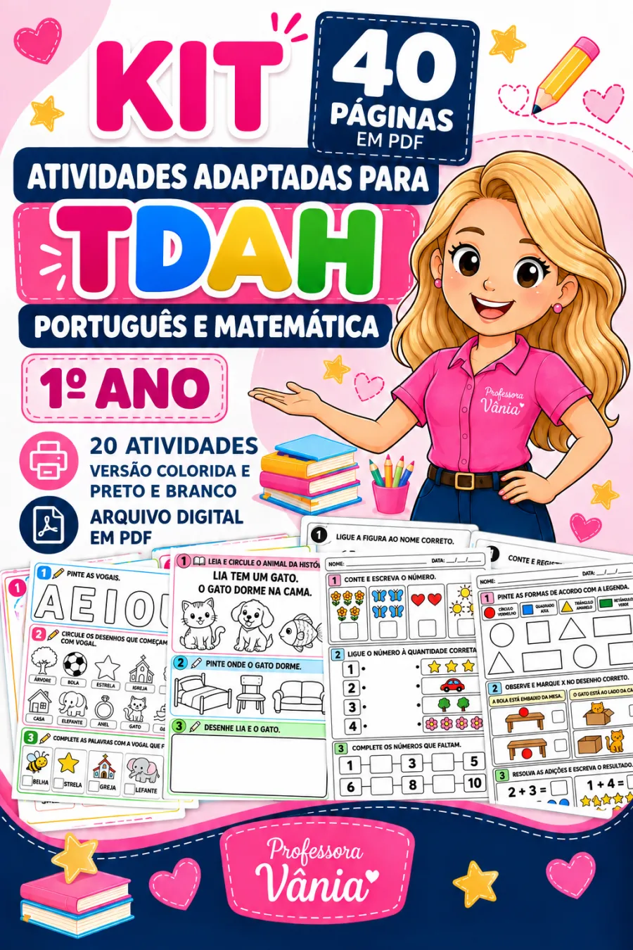 KIT TDAH 1º ANO: Português e Matemática (PDF com 20 atividades)