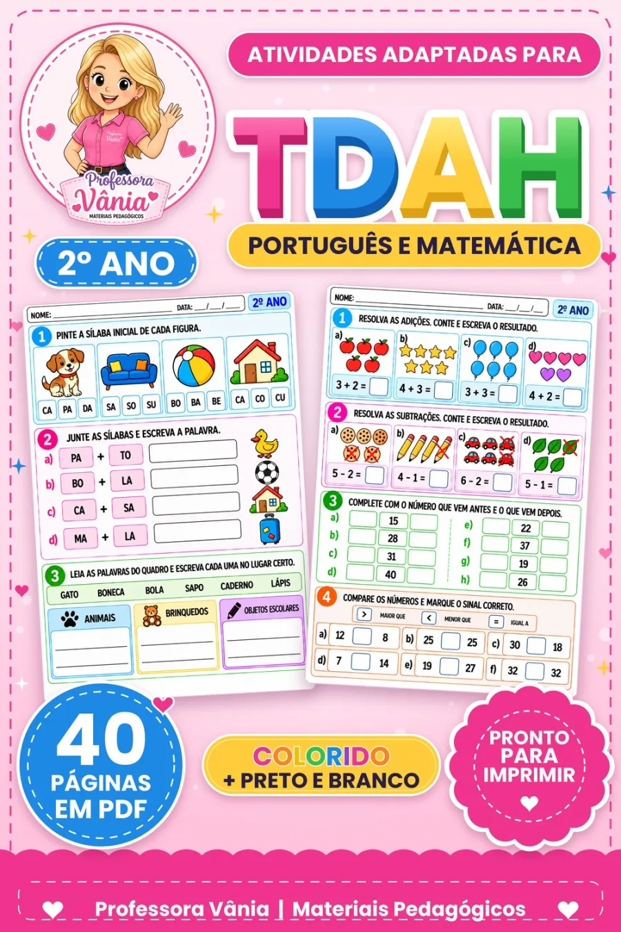 💗 ATIVIDADES ADAPTADAS PARA TDAH – 2º ANO